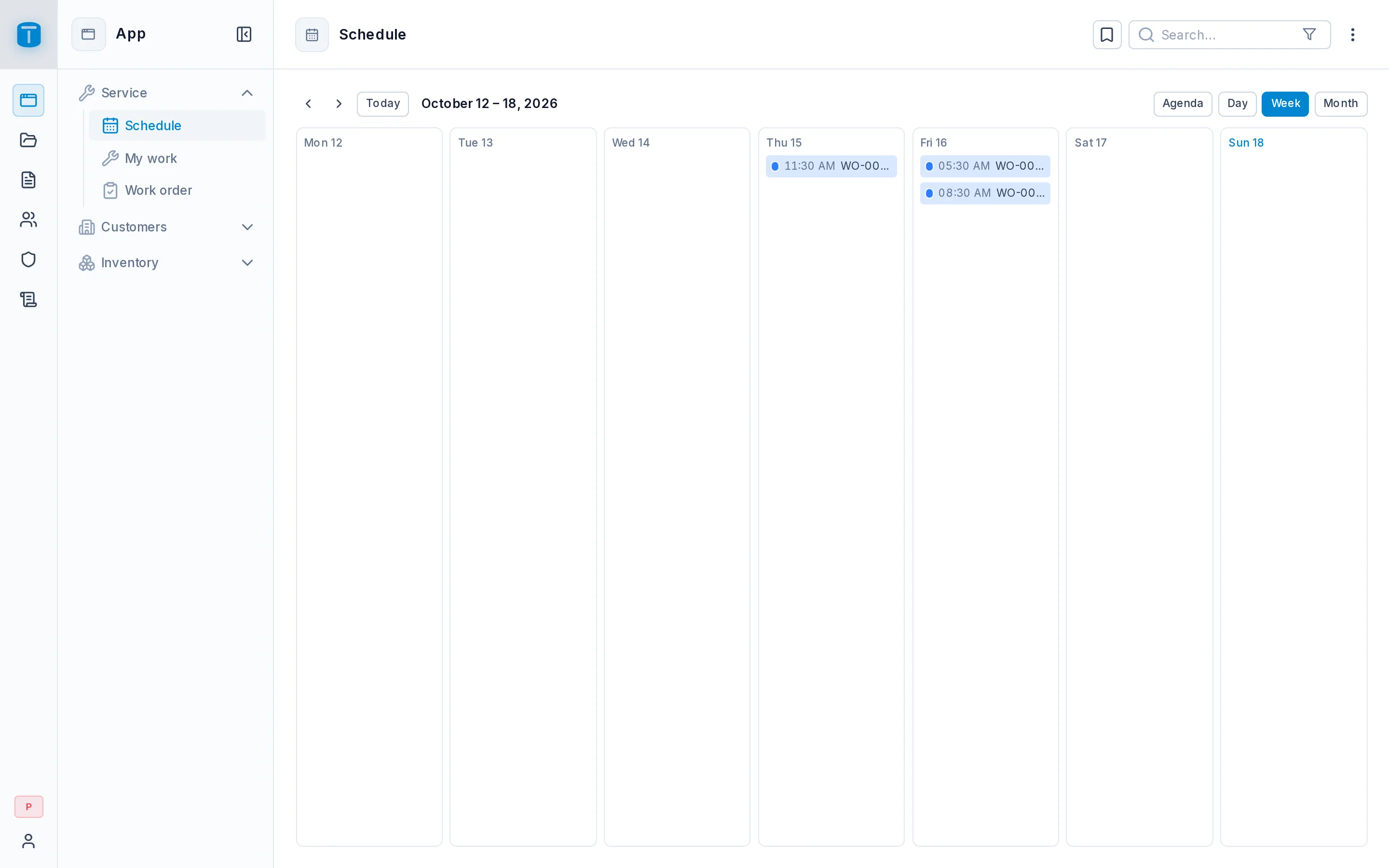 What a technician sees after signing in: the App with their screens, nothing else.