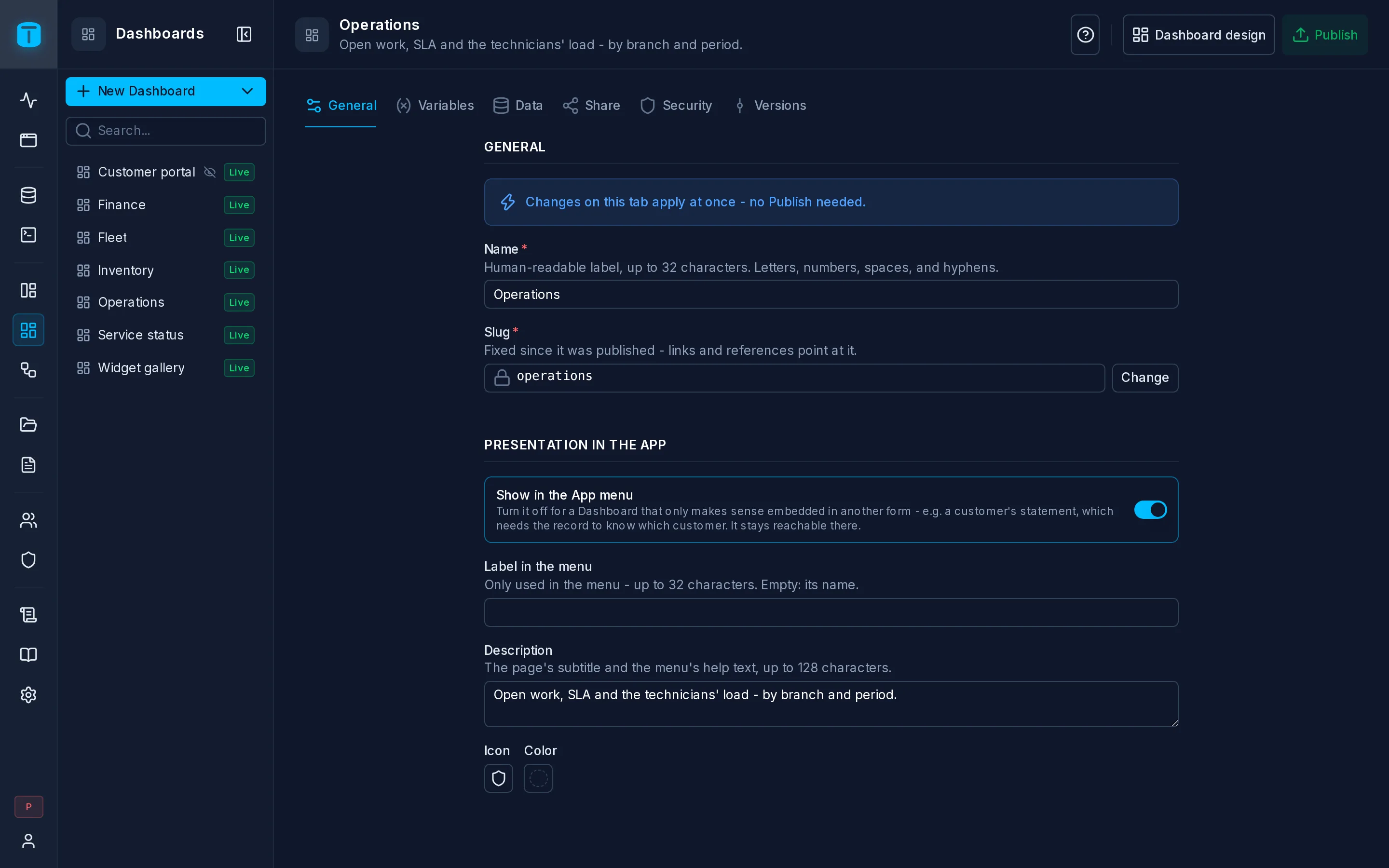 Settings › General of the Operations dashboard.