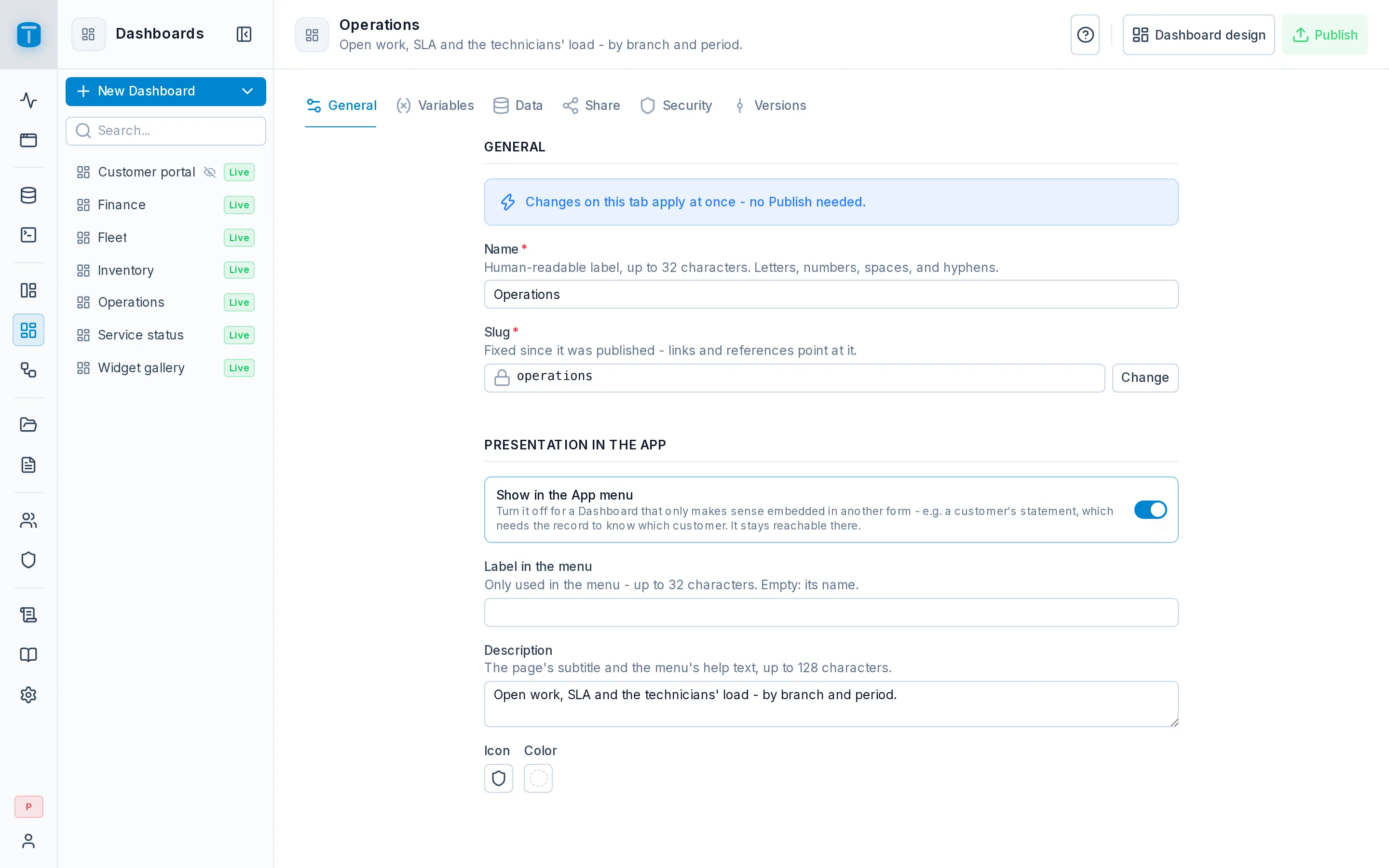 Settings › General of the Operations dashboard.