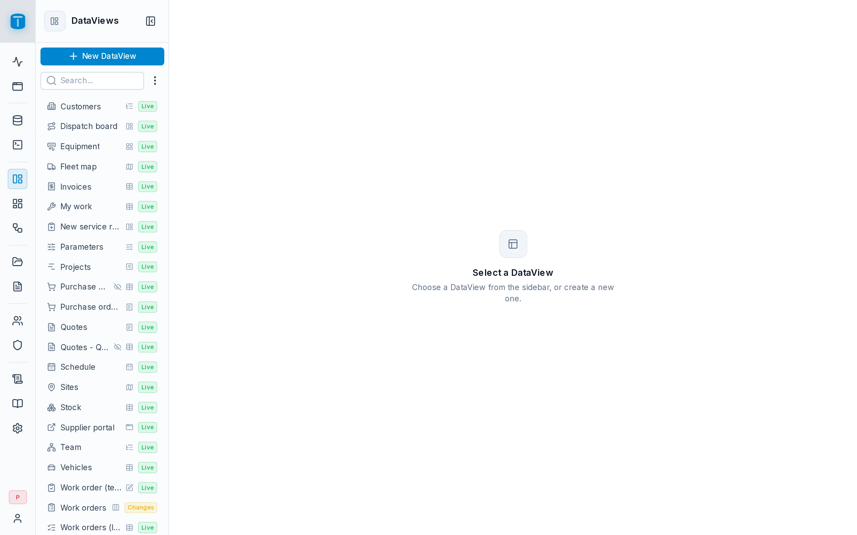 DataViews in the admin: Acme's DataViews, with their type icons and publish state.