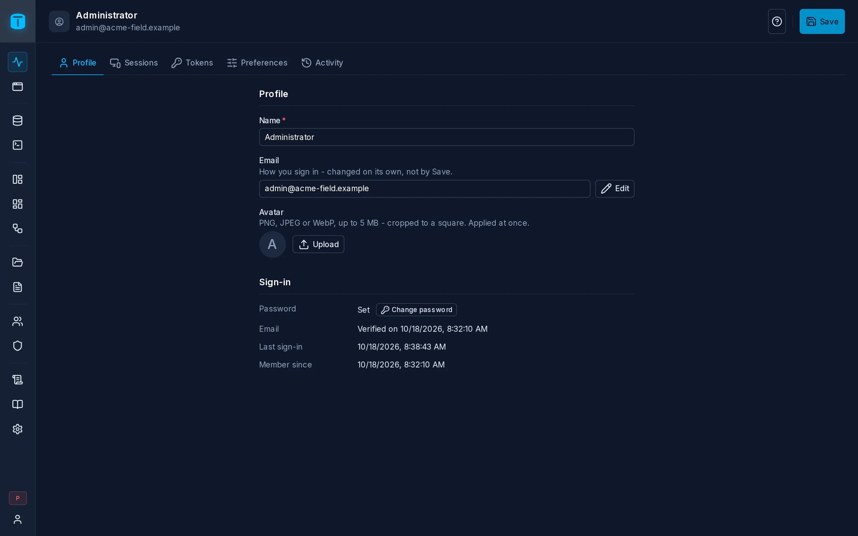 My account › Tokens: a token for a reporting script, expiring in 11 months.