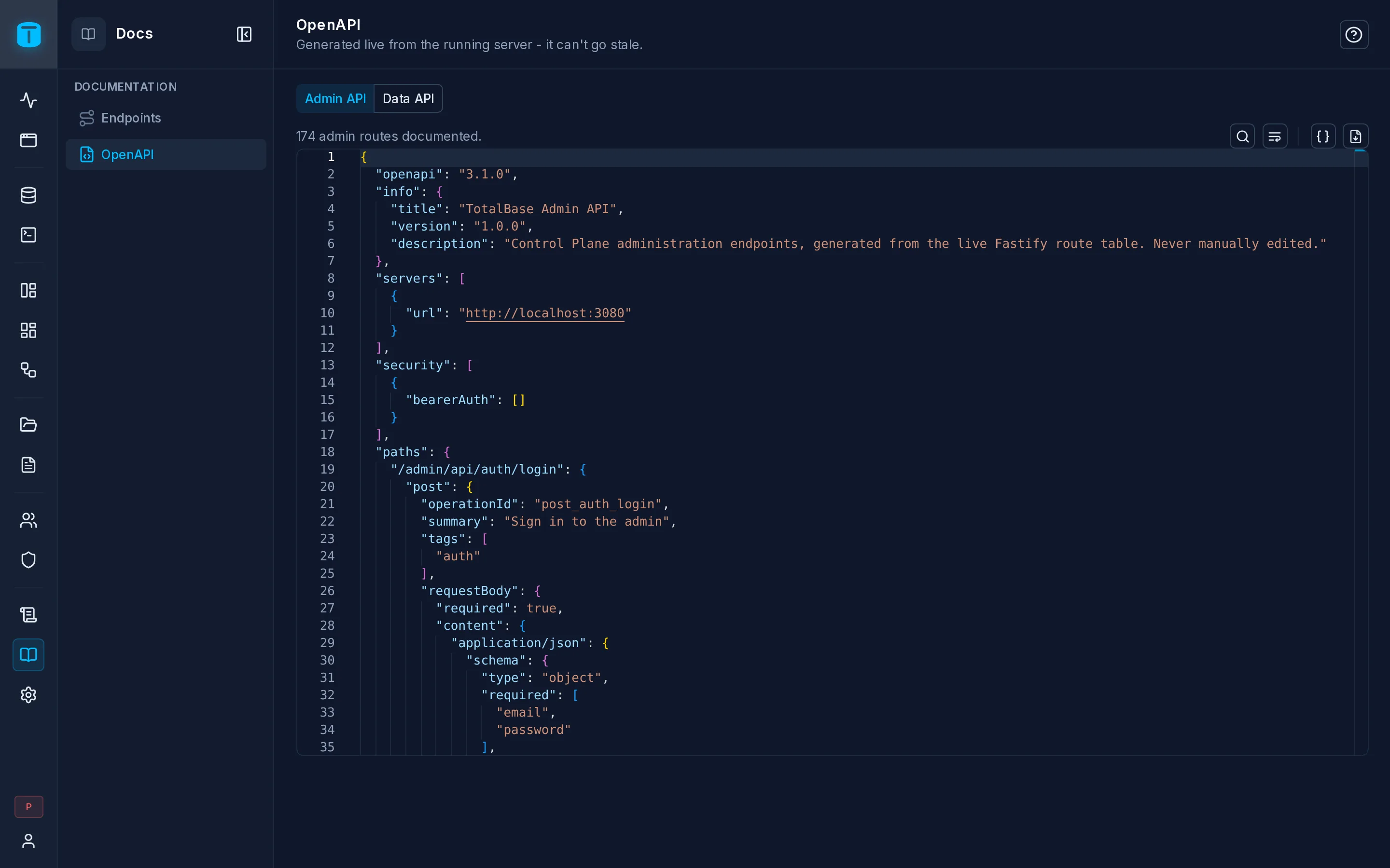 The OpenAPI viewer showing the Data API as the Dispatcher role sees it.