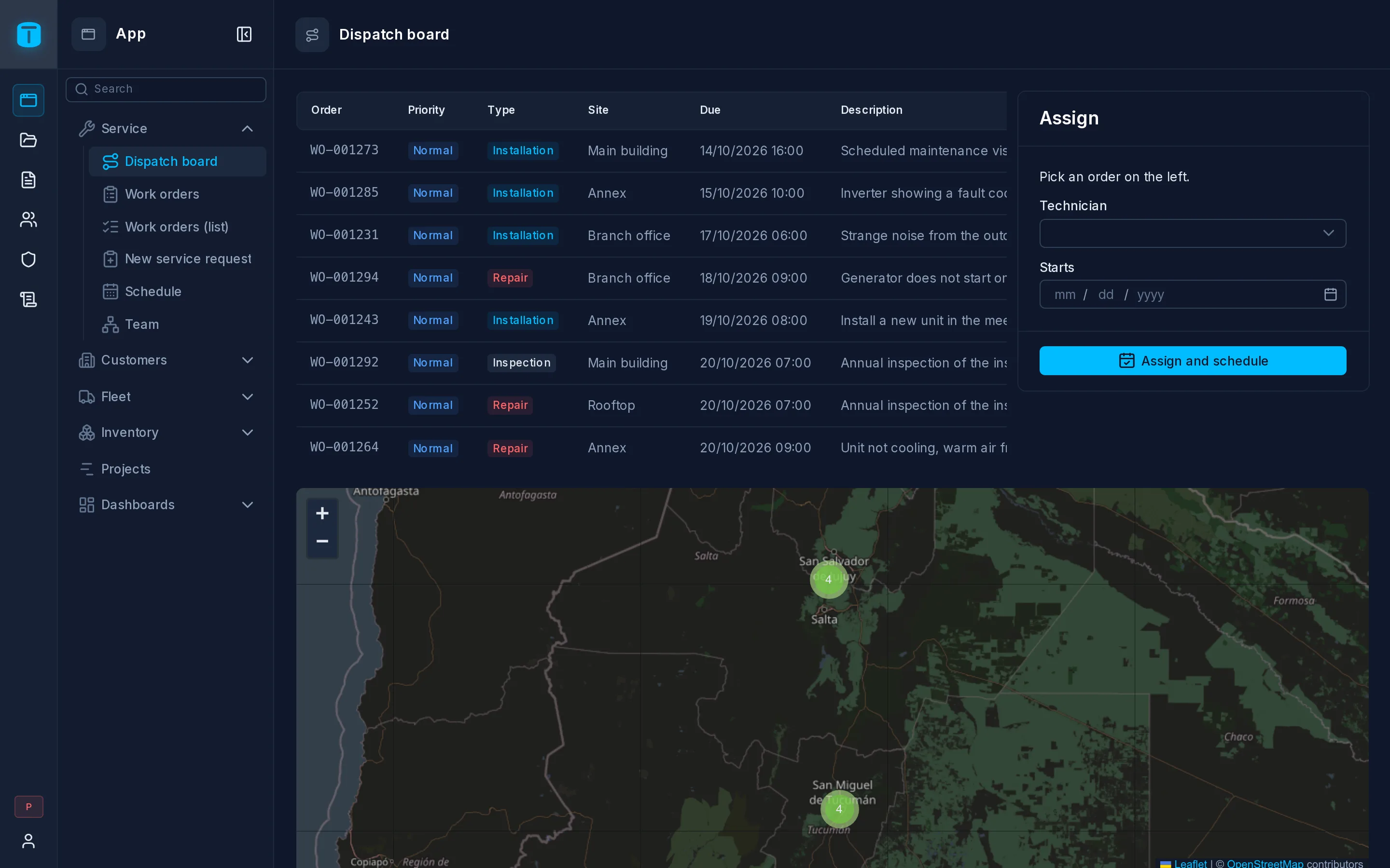 The App as a dispatcher: Operations and Fleet groups, with only what they may open.